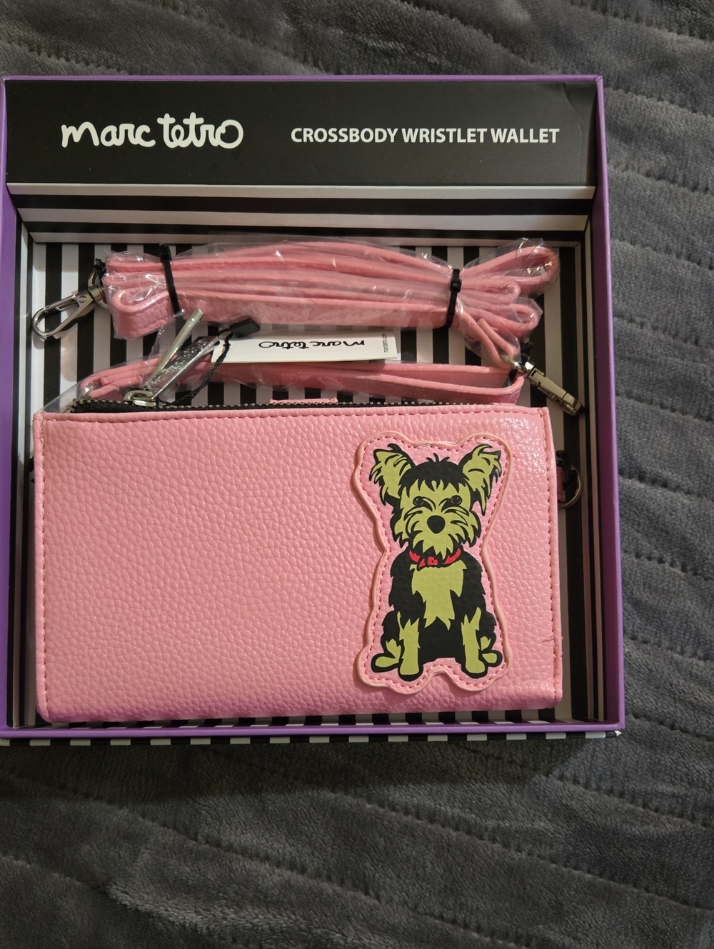 Marc Tetro Pink Dog Applique Crossbody Wristlet Wallet